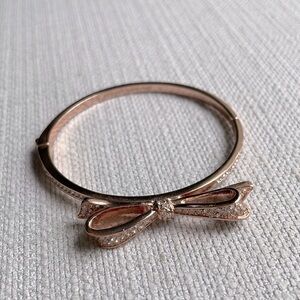 Kate Spade Love Note Rose Gold Bow Rhinestone Hinge Bangle Bracelet